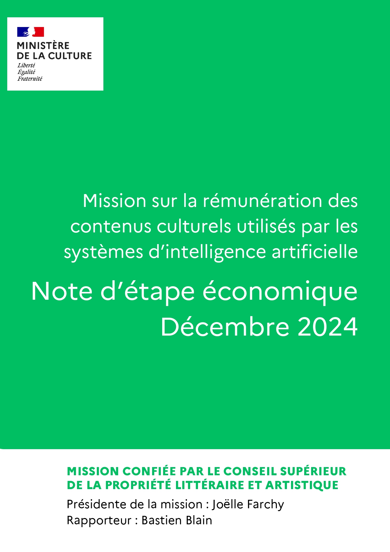 Note d'étape économique, mission IA & rémunération des contenus utilisés