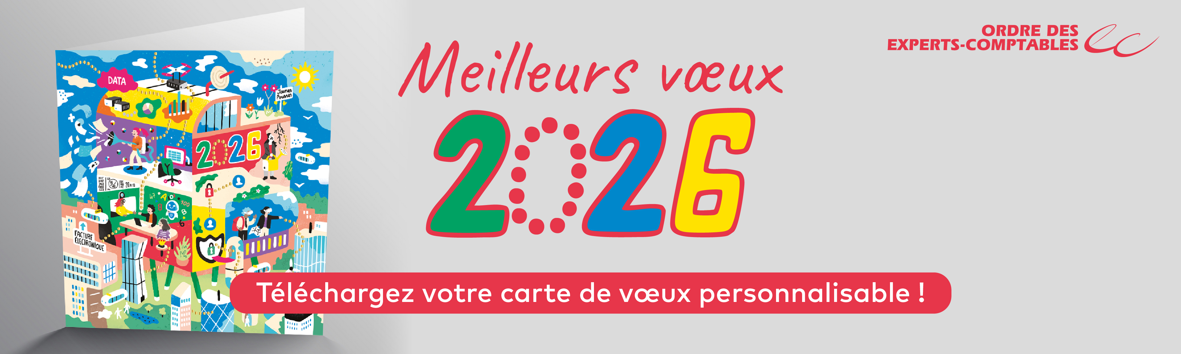 Bandeau sur les voeux 2026 de l'ordre, affichant la carte de voeux personnalisable