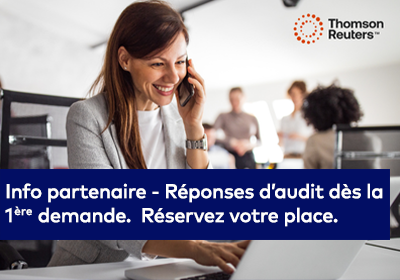 Visuel du partenaire taxprof: "Réponses d’audit dès la 1ere demande. Réservez votre place."