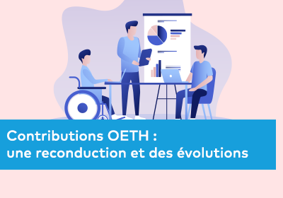 Illustration de trois personnes en réunion autour de graphiques et de documents, dont une personne en fauteuil roulant, dans un contexte de travail collaboratif et inclusif.