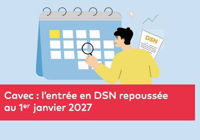 Illustration d’un homme consultant un grand calendrier à l’aide d’une loupe, avec un document administratif à la main et des éléments graphiques évoquant des échéances et des données.