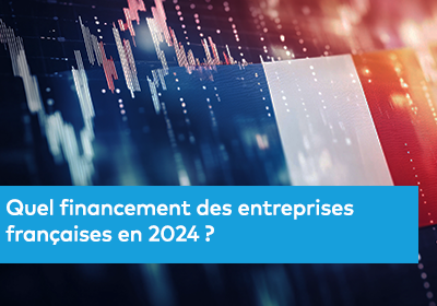 Un drapeau français est superposé à des graphiques financiers lumineux sur fond sombre, illustrant le marché économique en France.