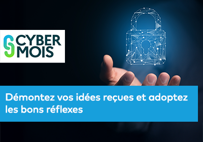 Une main ouverte soutient une image holographique d’un cadenas bleu symbolisant la cybersécurité.