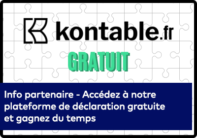 Visuel du partenaire Kontable : "Accédez à notre plateforme de déclaration gratuite et gagnez du temps"